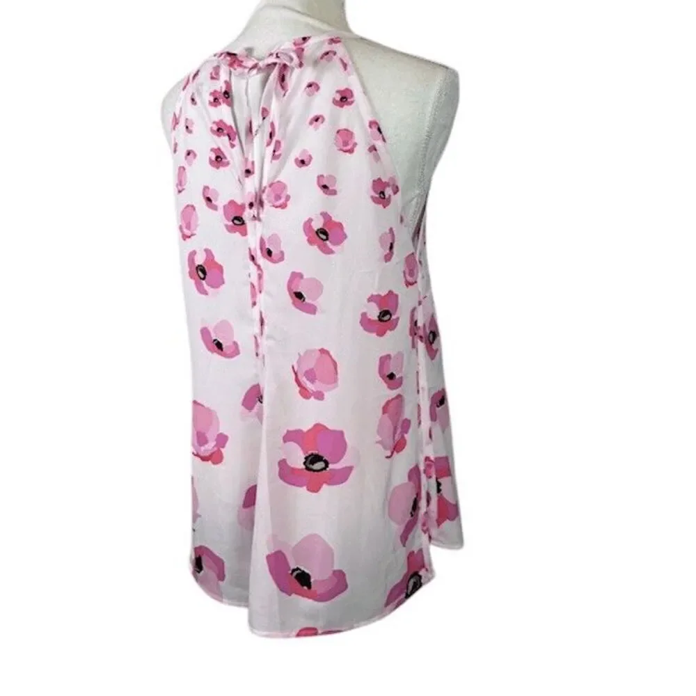 CABI Floating Poppies Halter Tank Tie Back Neck‎ Pink Floral Size Medium